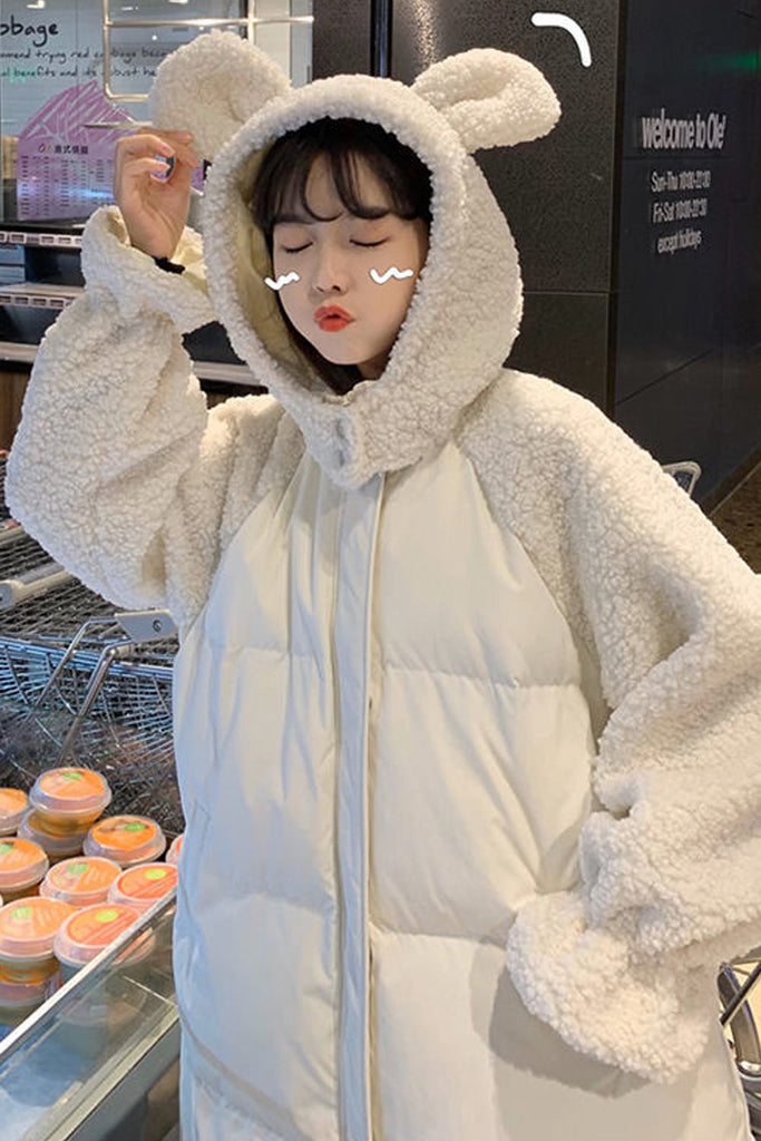 Lasamu Cute Bear Fluffy Parkas Coat Jacket