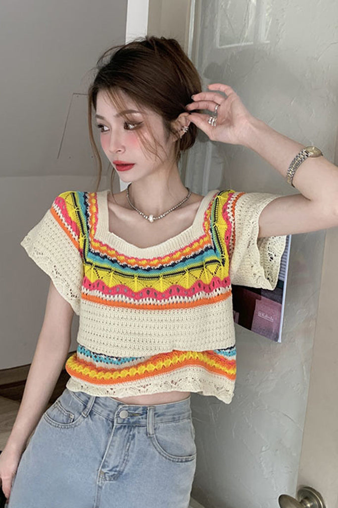 Lasamu U-Neck Colorful Knitted Casual Shirts